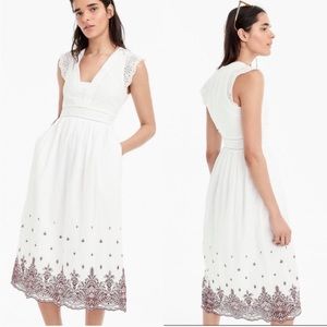 EUC J.crew point sur embroidered eyelet flutter sleeve white dress 0P midi